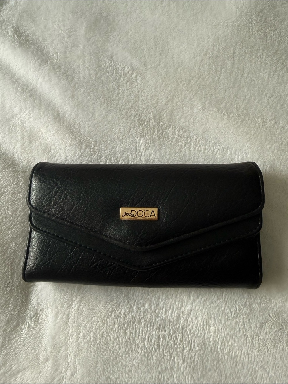 Black Envelope Wallet with Gold Logo Plate